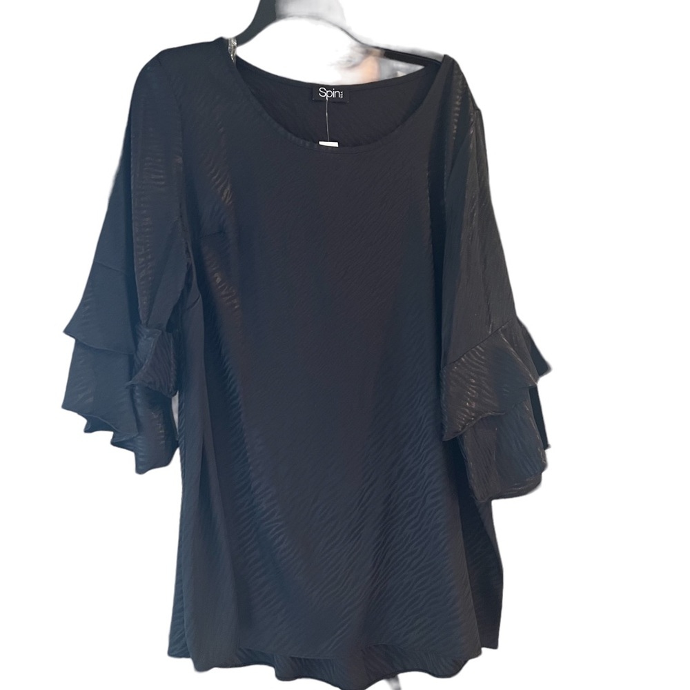 Spin brand Black Jacquard print  3/4 Ruffle Bell Sleeves Blouse